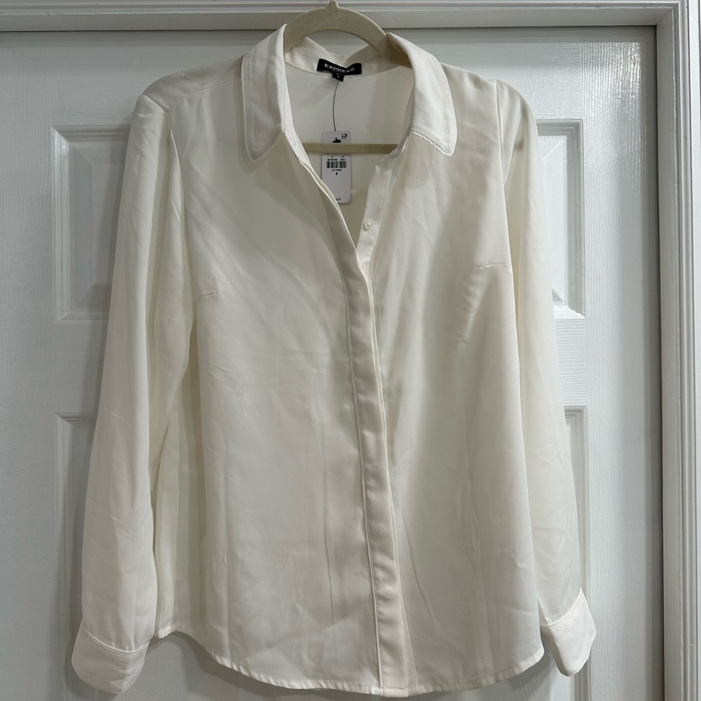 Express Relaxed Portofino White Button-Up Shirt NWT